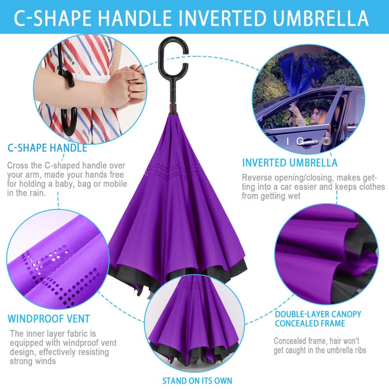 SIEPASA Spar. Saa Double Layer Inverted Umbrella with C-Shaped Handle, Anti-UV Waterproof Windproof Straight Umbrella for Car Rain Outdoor Use - Image 3